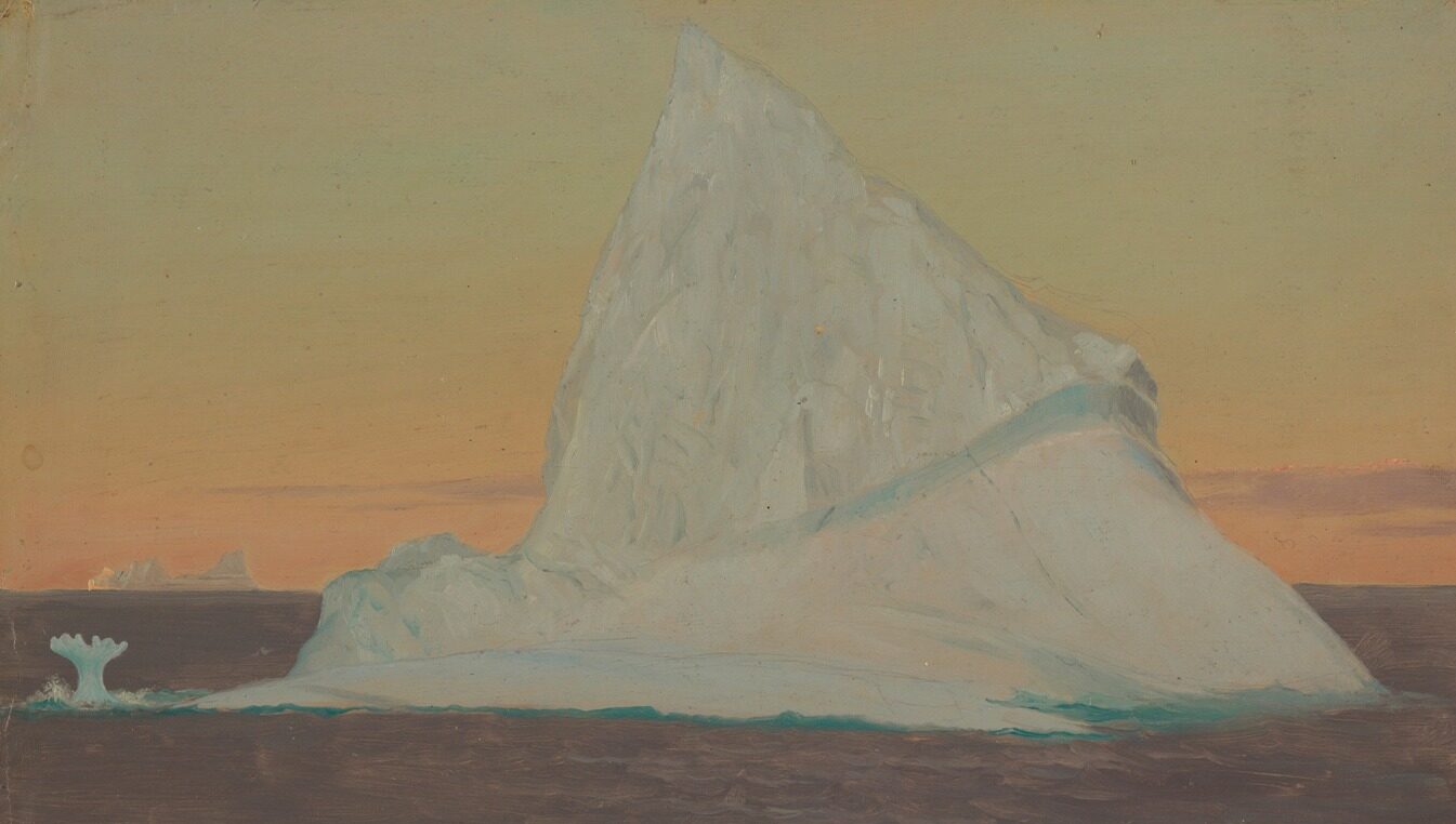 Frederic Edwin Church, “Iceberg and Ice Flower,” 1859. Brush and oil paint, graphite on thin cream paperboard. 12 1/16 × 20 in. Cooper Hewitt, Smithsonian Design Museum. Gift of Louis P. Church. 1917-4-296-b